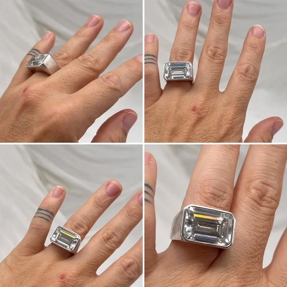 Vintage sterling silver cubic zirconia quartz statement ring - Picture 10 of 10